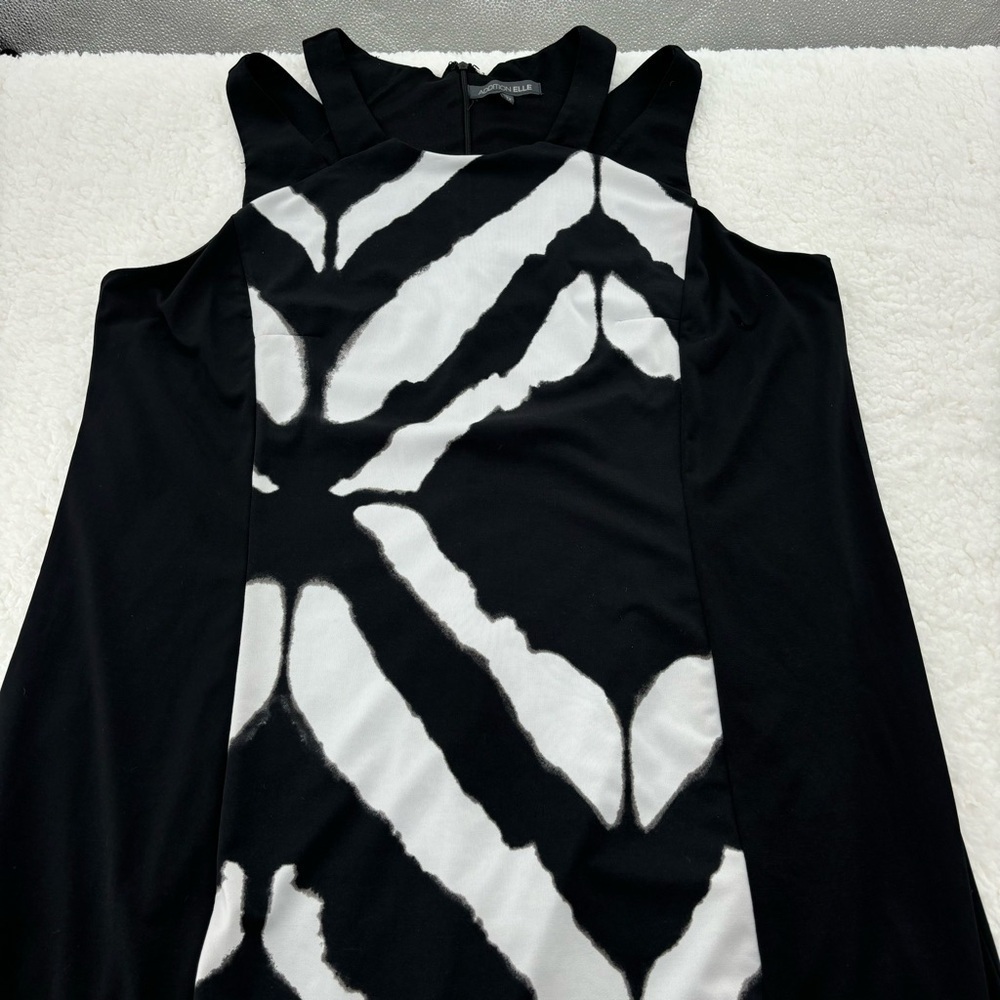 Addition Elle 1X Black Sleeveless Midi Dress with White Geometric Design - Picture 4 of 16